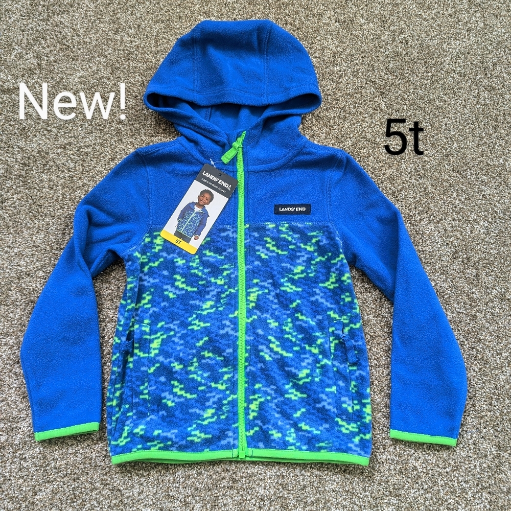 5t Lands End fleece full zip hooded jacket